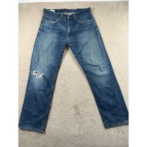 Levi's 505 Jeans Mens 34x30‎ Blue Denim distressed Mid Rise Straight Leg Outdoor